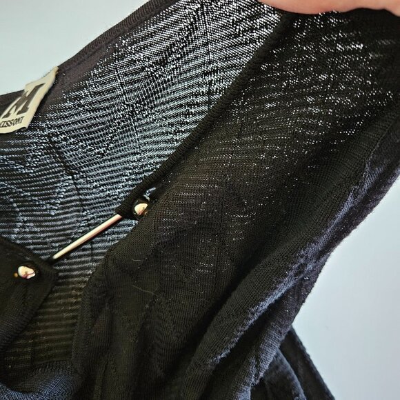 M Missoni Wool Blend Dress 40/S Black Signature Pattern LS V Neck Bar Clasp Midi - Picture 16 of 16